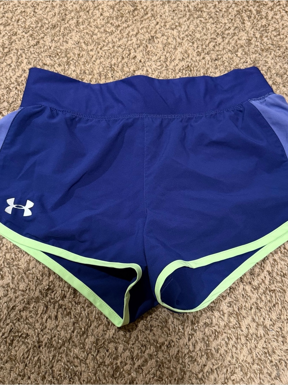 Under Armour Women’s Purple Running Shorts with Lime Trim Fitted Heatgear